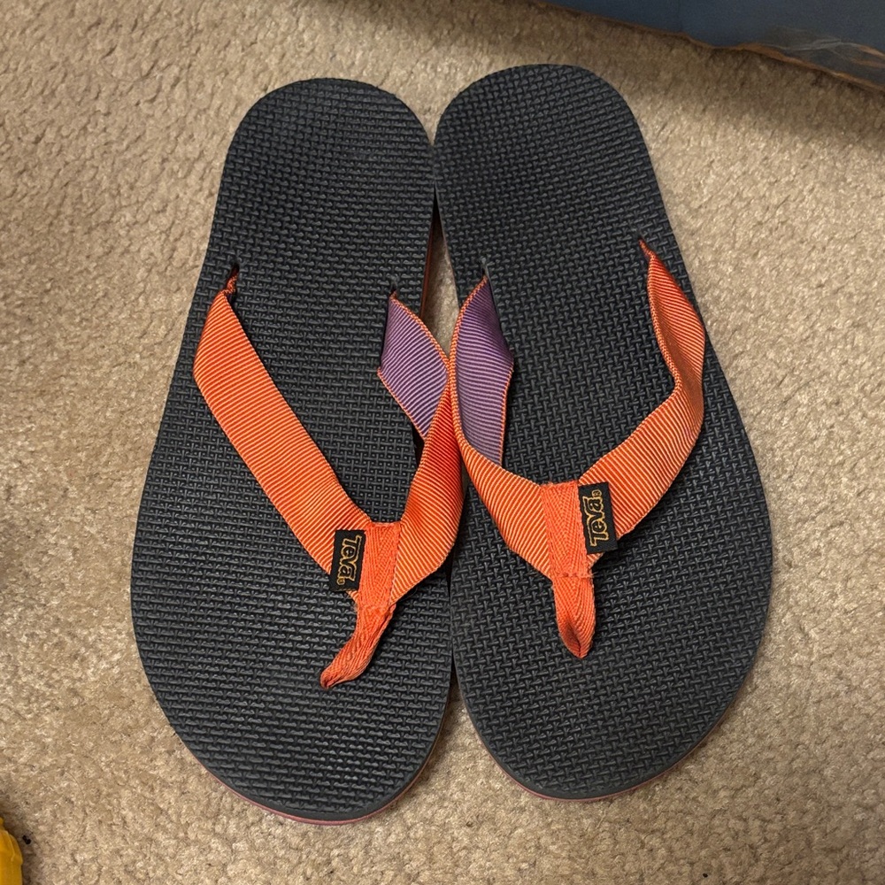 Teva Black, Orange and Purple Flip Flops